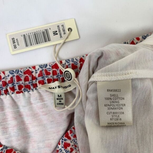 Vtg Max Studio Floral Heart Print Midi Skirt M Red Tiered Ruffle Cottage Prairie - Picture 10 of 11